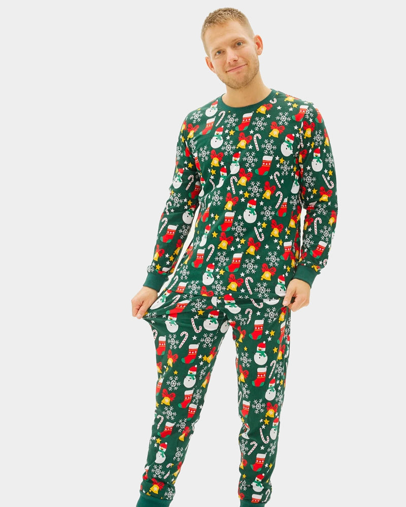 Pyjama de Noël pour Homme Vert Motifs de Noël