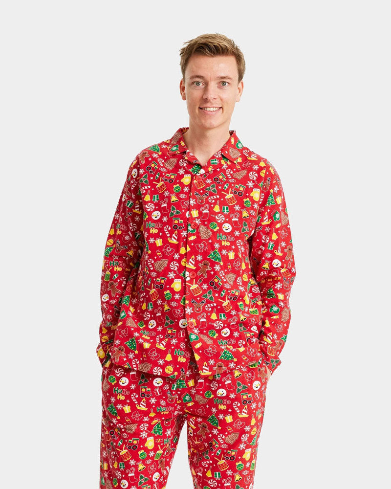 Pyjama de Noël pour Adultes Homme Unisexe Rouge Motifs de Noël