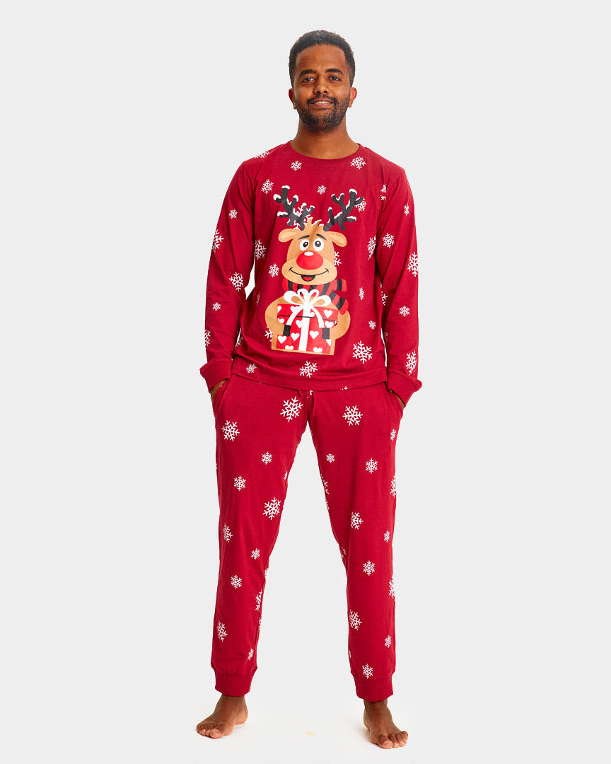 Pyjama de Noël pour Adultes Unisexe Rouge avec Rudolph le Renne homme