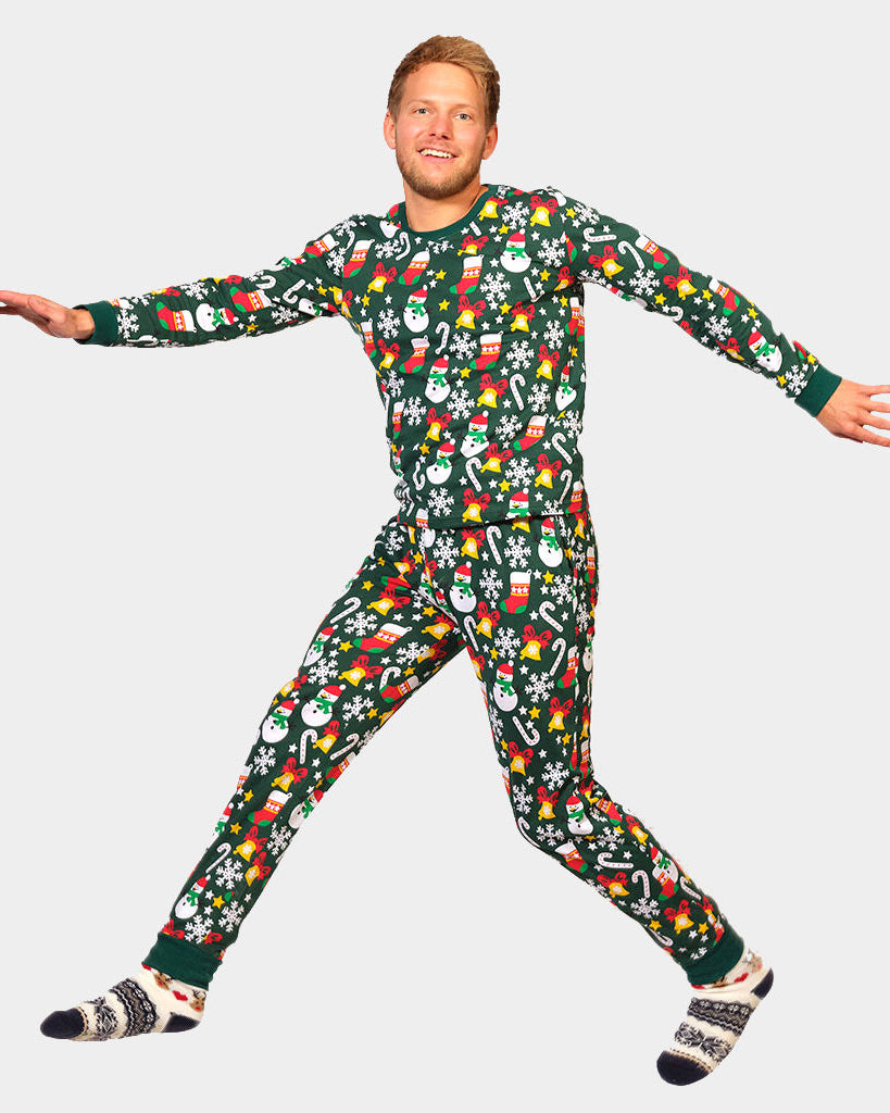 Pyjama de Noël pour homme Vert avec Motifs de Noël