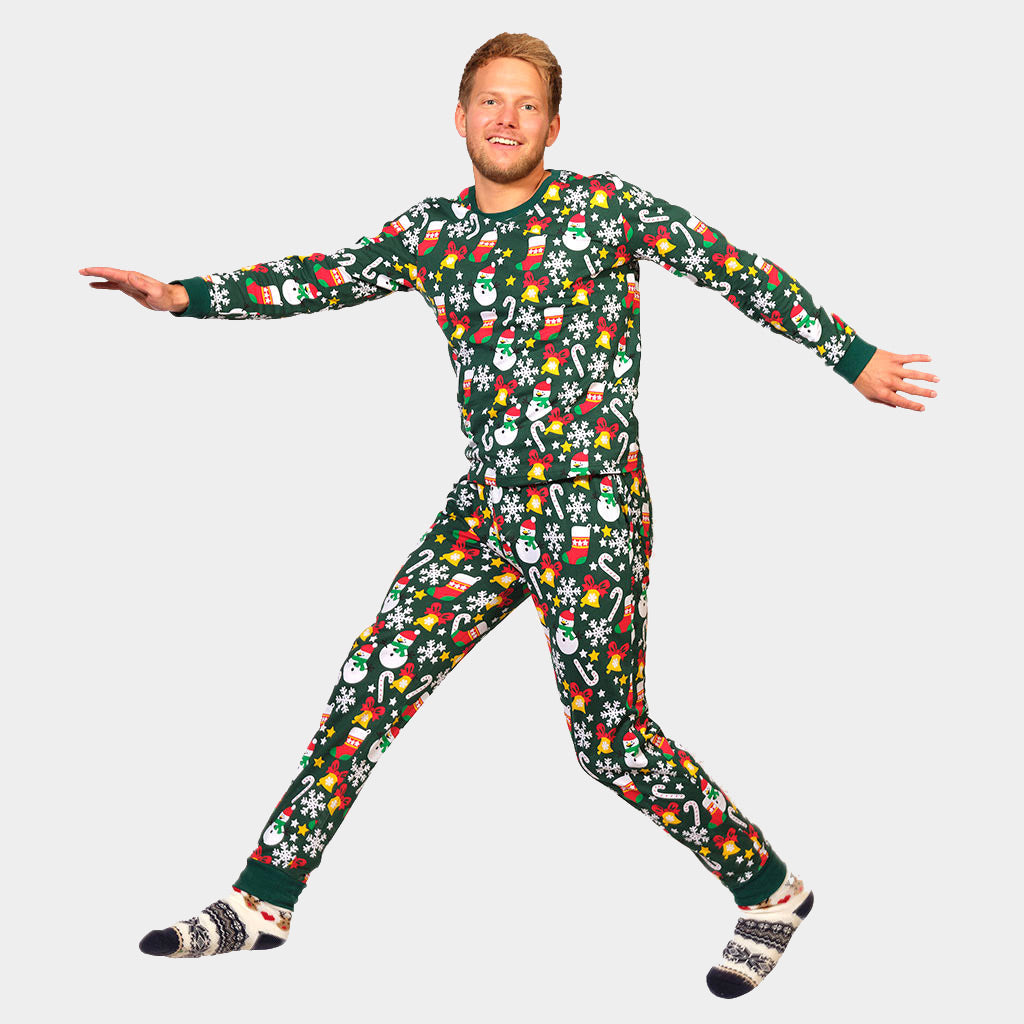 Pyjama de Noël pour homme Vert avec Motifs de Noël