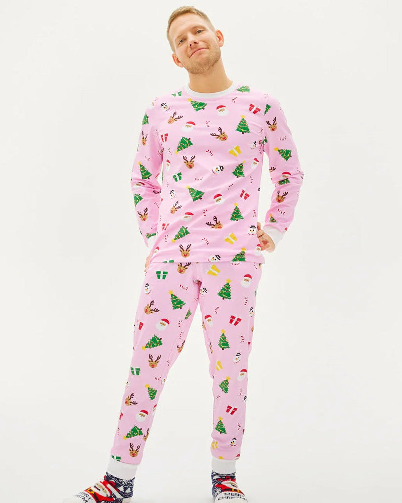 Pyjama de Noël Rose Homme Motifs De Noël