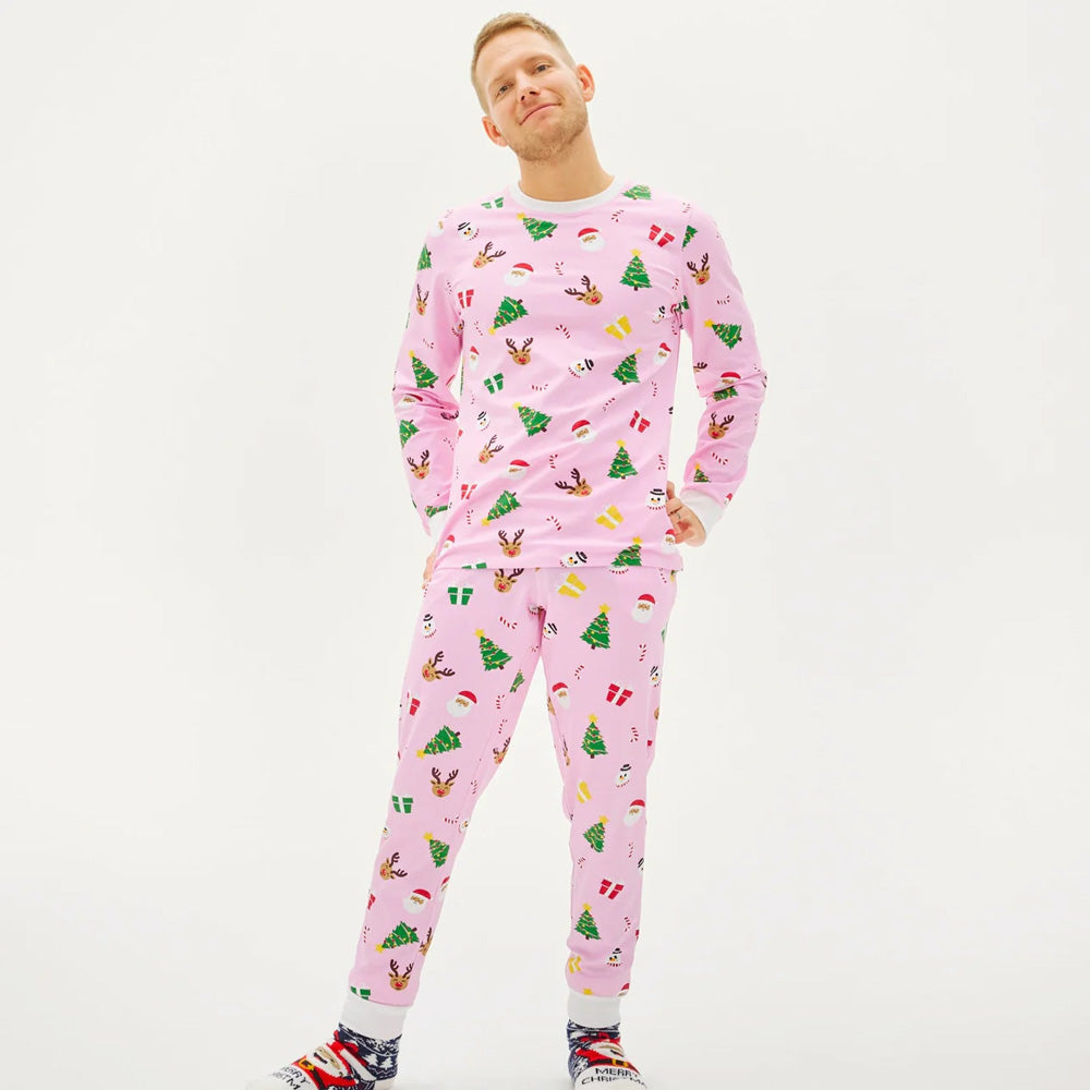 Pyjama de Noël Rose Homme Motifs De Noël
