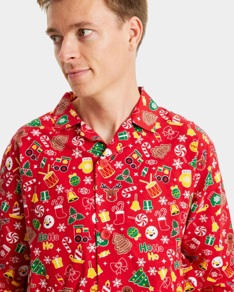 Pyjama de Noël pour Adultes Unisexe Rouge Motifs de Noël homme