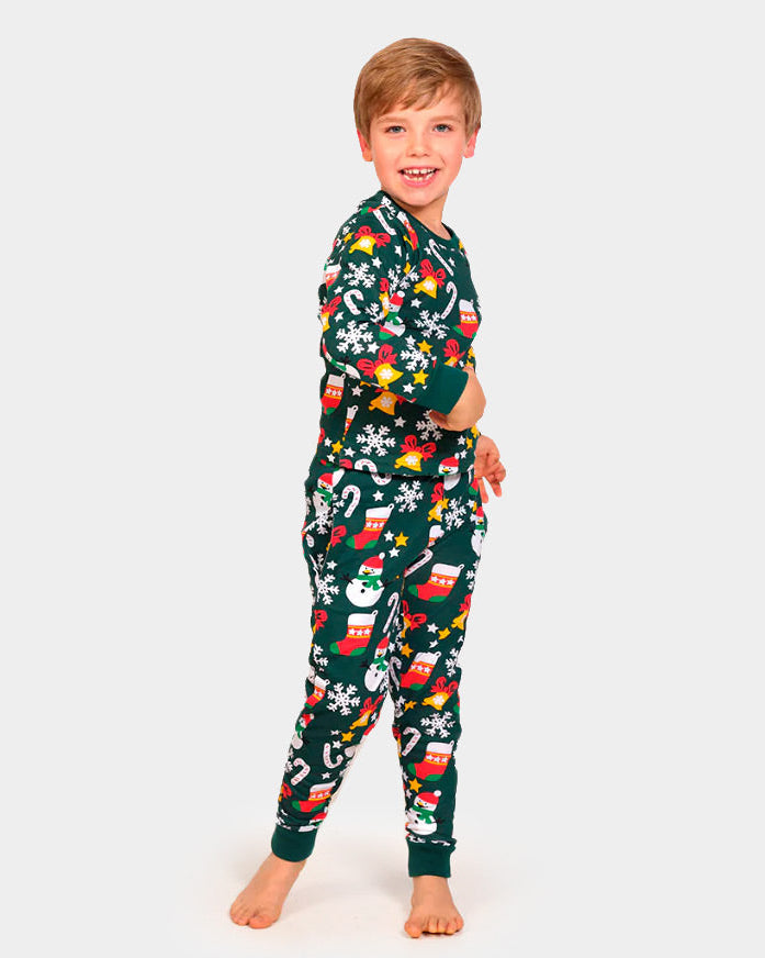 Pyjama de Noël Enfants Vert Motifs de Noël