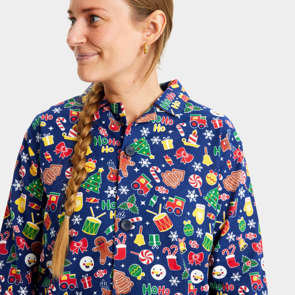 Pyjama de Noël pour Enfant Bleu Motifs de Noël Femme
