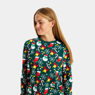 Pyjama de Noël Femme Enfant Vert avec Motifs de Noël
