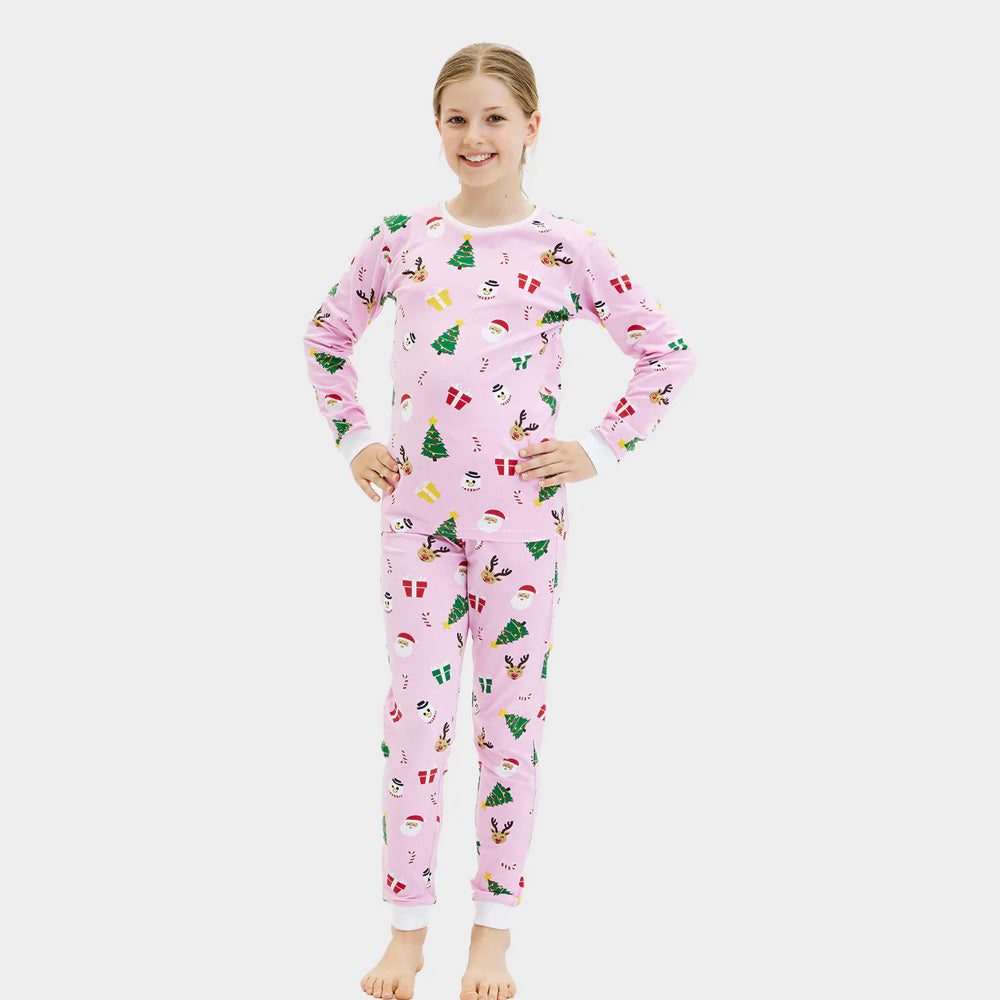 Pyjama de Noël pour Enfants Rose Motifs De Noël
