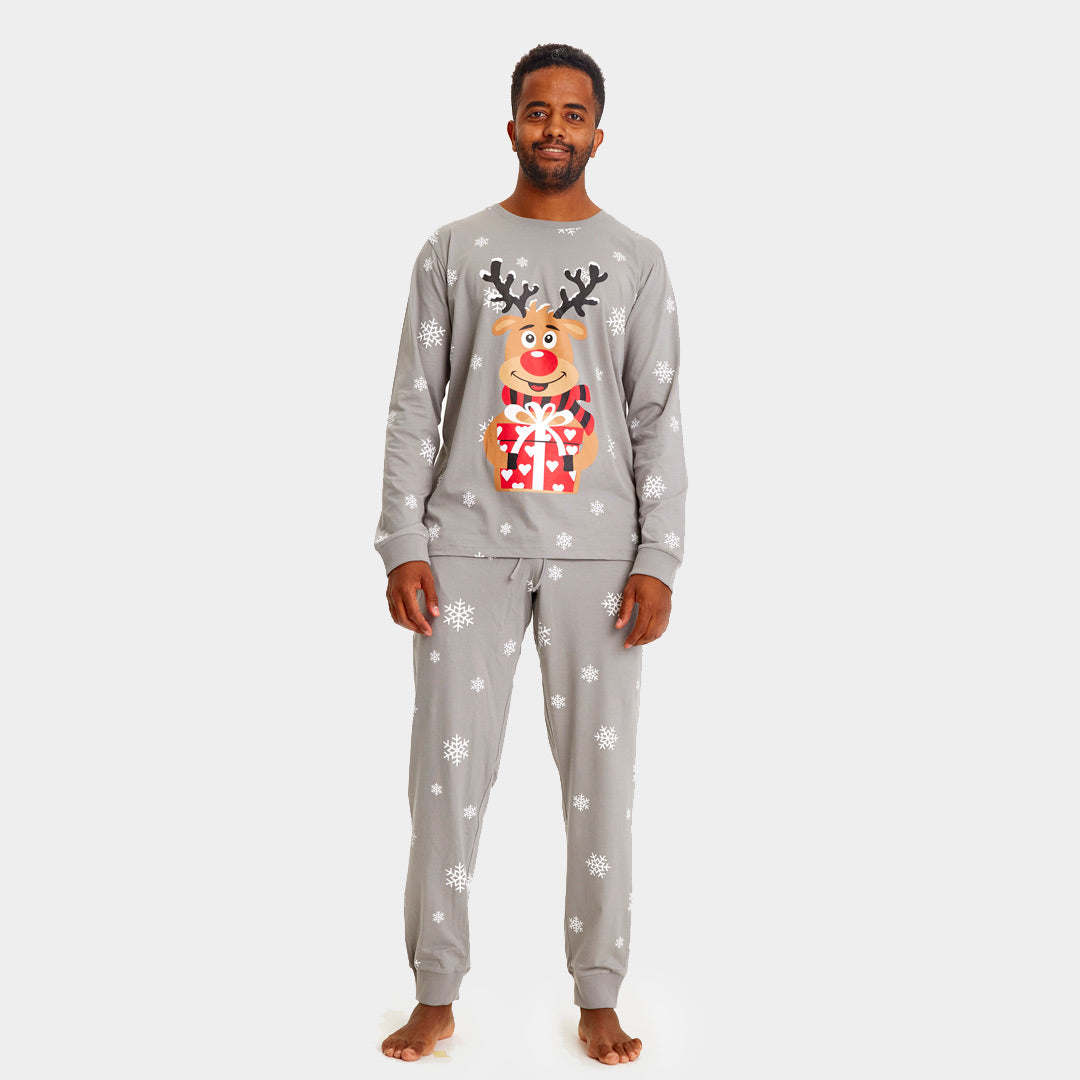 Pyjama de Noël Familial Gris avec Rudolph le Renne Homme