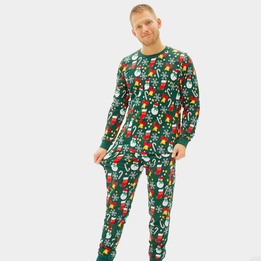 Pyjama de Noël Familial Vert avec Motifs de Noël Homme