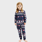 Pyjama de Noël familial Enfants Bleu avec Bonhommes de Neige et Cœurs
