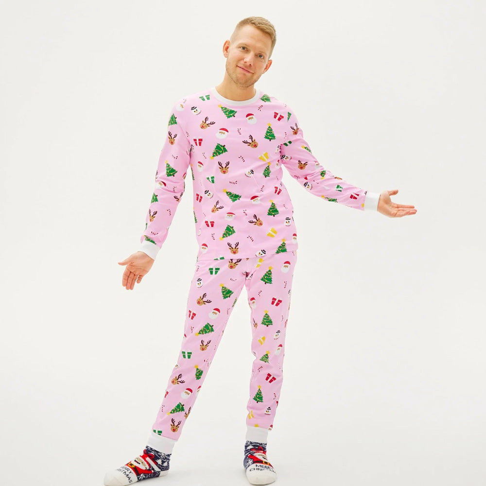 Pyjama de Noël pour Famille Rose Motifs De Noël Homme
