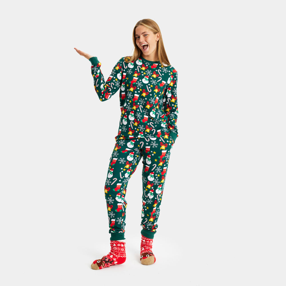 Pyjama de Noël pour Femme Vert avec Motifs de Noël
