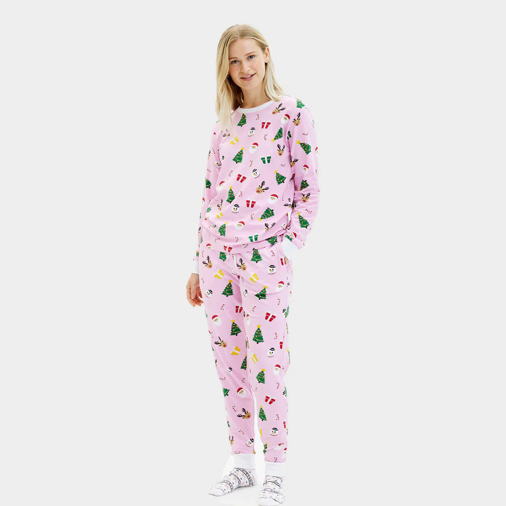 Pyjama de Noël pour Femme Rose Motifs De Noël
