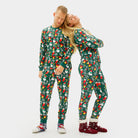 Pyjama de Noël Homme Femme Emfant Vert avec Motifs de Noël
